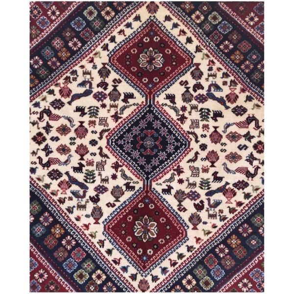 فرش دستباف سایز مربع یک و نیم در یک و نیم (تمام پشم یلمه طرح حوضی) کد 6018