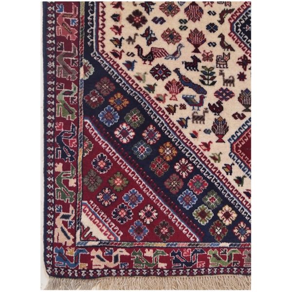 فرش دستباف سایز مربع یک و نیم در یک و نیم (تمام پشم یلمه طرح حوضی) کد 6018