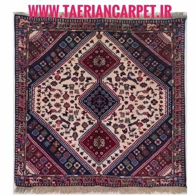 فرش دستباف سایز مربع یک و نیم در یک و نیم  (تمام پشم یلمه طرح حوضی) کد 6018