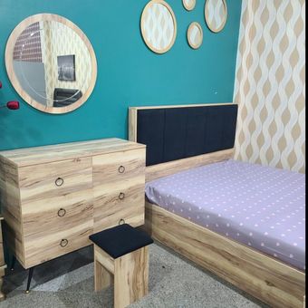 سرویس خواب مدرن با کنتراست رنگی شیک | چوب و ذغالی