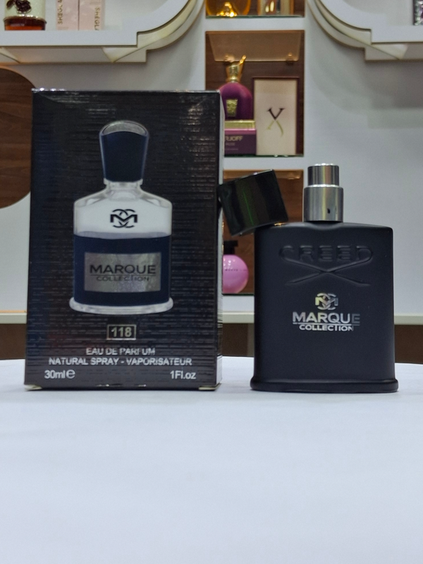 ادکلن مردانه فراگرنس ورد مارکویی کالکشن کرید اونتوس کد 118 (Fragrance world Marque Creed Aventus) حجم 30 میل