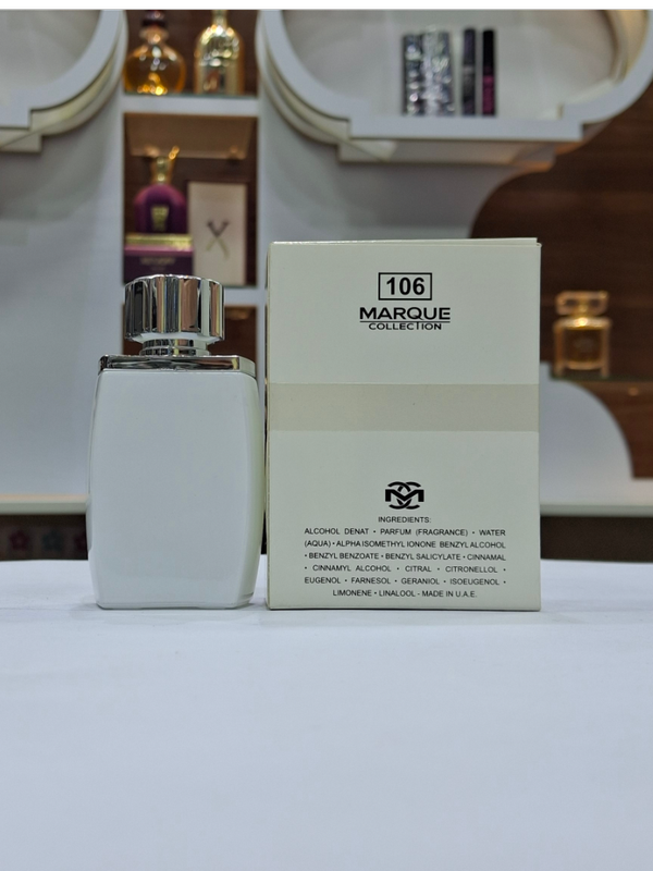 ادکلن مردانه لالیک سفید فراگرنس ورد مارکویی کالکشن کد 106 (Fragrance World Marque Lalique White)