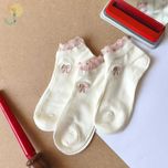 جوراب مچی کبریتی زنانه لبه حریر طرح گلدوزی پاپیون برند وارداتی