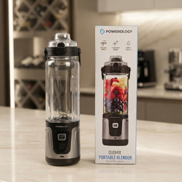مخلوطکن شارژی Powerology Duomix PWPB27 | بلندر قابل حمل 600 میلیلیتر با شیکر اسموتی ساز