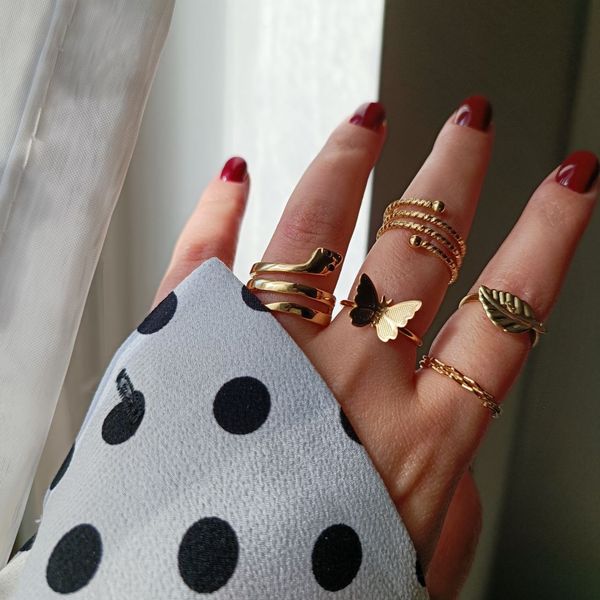 پک انگشتر پنج تایی مدل پروانه و مار