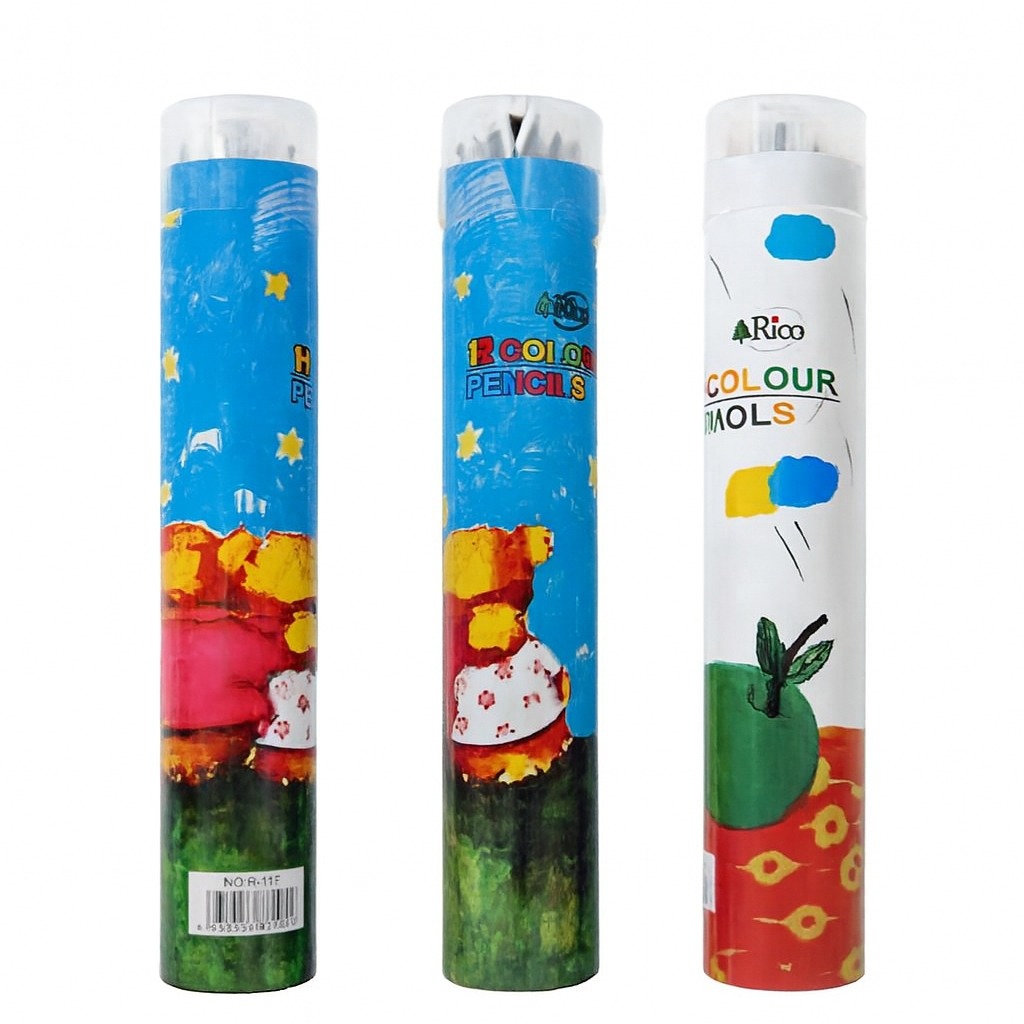 مداد رنگی 12 رنگ استوانه فلزی تراش دار ریکو