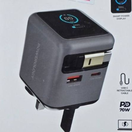 شارژر دیواری فست شارژ Powerology (پاورولوژی) مدل Halo Dual-Port GaN Charger 70W