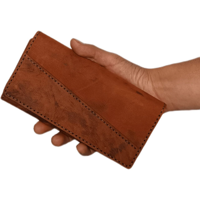 کیف پول و موبایل چرم دست دوز سه لت همراه بند و جاکلیدی مدل T-Orange