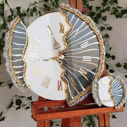 ست ساعت دیواری 50 سانتی و جاکلیدی طرح سلین (سفید طوسی)