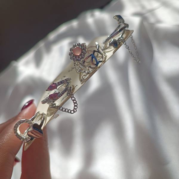 پک انگشتر جواهری وینتیج نگین صورتی