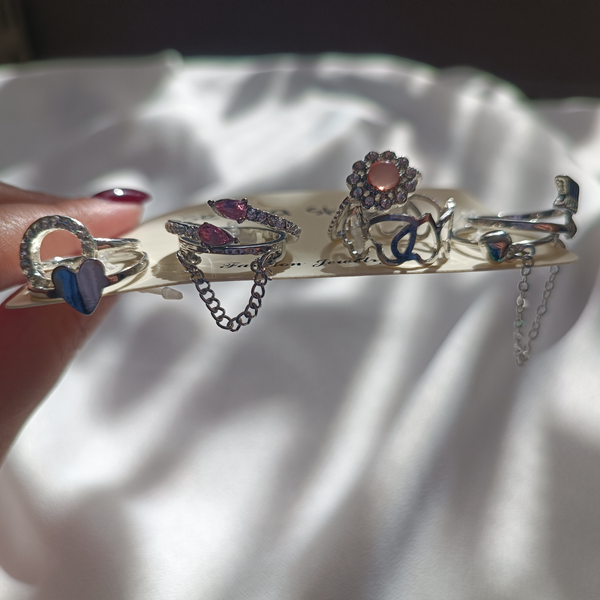 پک انگشتر جواهری وینتیج نگین صورتی