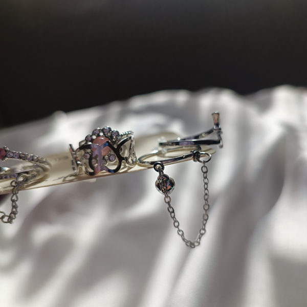 پک انگشتر جواهری وینتیج نگین صورتی