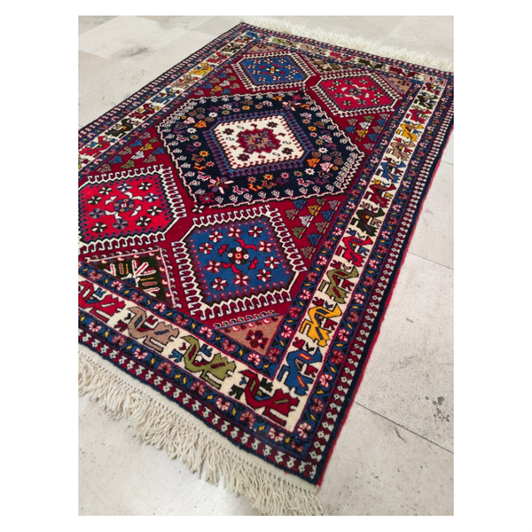 فرش دستباف سایز ذرع و نیم (تمام پشم یلمه طرح خاص با نقشه پنج قاب) کد 6168