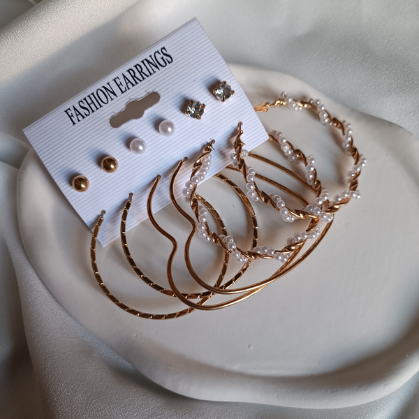 پک گوشواره شش تایی قلب و مروارید