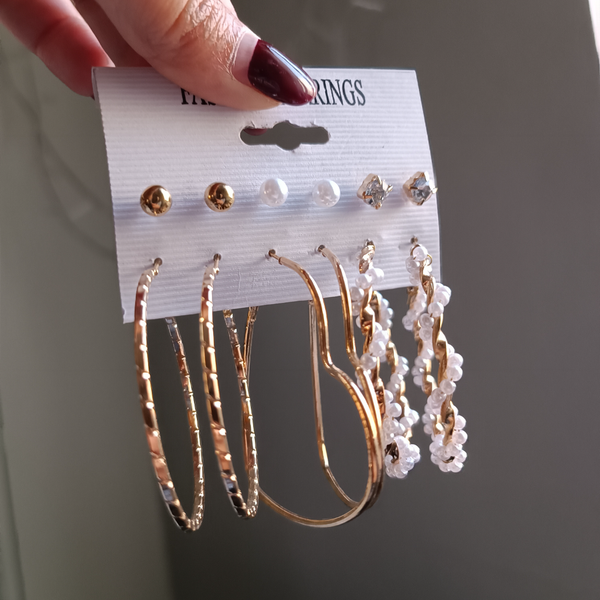 پک گوشواره شش تایی قلب و مروارید