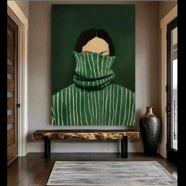 تابلو نقاشی هنری مدرن «راز سبز» | پرتره مفهومی و مینیمال |