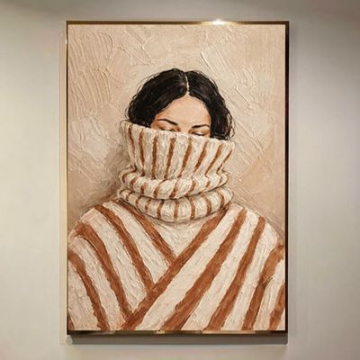 تابلو نقاشی مدرن «گرمایِ آرامش» | پرتره انتزاعی بافت‌دار | سبک نود و کلاسیک