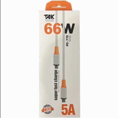 کابل شارژ دو سر تایپ سی 66 وات tak اصلی و با کیفیتی عالی