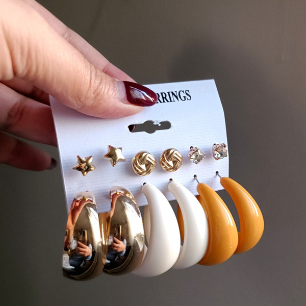 پک گوشواره شش جفتی طلایی مدل انعکاس