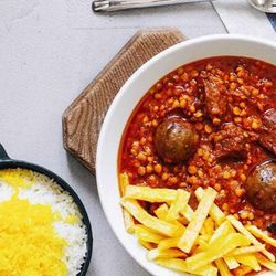 چلو خورشت قیمه سیب زمینی با مرغ - پرسنلی