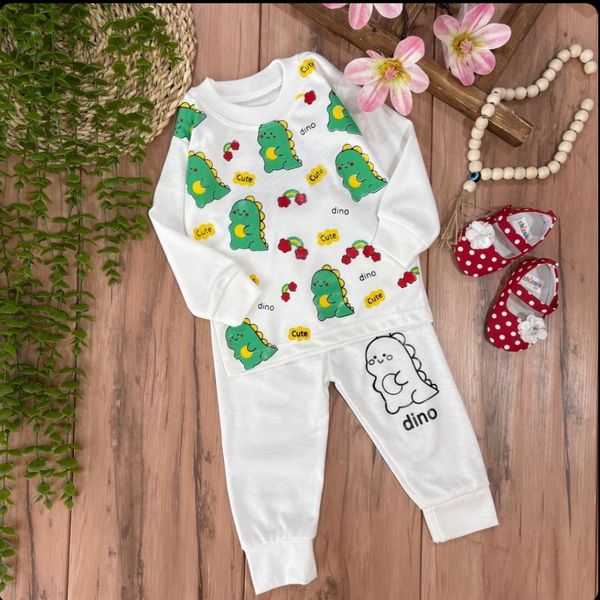 بلوز شلوار بچه دایناسور سفید