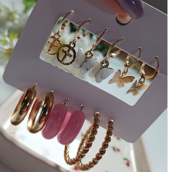 پک گوشواره شش جفتی پروانه و رزین