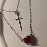 گردنبند ست قلب و شمشیر قرمز