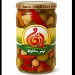 ترشی مخلوط درشت شیشه ای ایمان-810گرم-باکس6و12عددی
