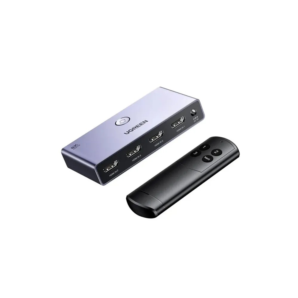 UGREEN CM624 – سوئیچ HDMI 2.1 سه‌ورودی با پشتیبانی از 8K و ریموت کنترل