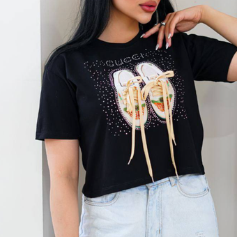 کراپ زنانه کتونی بنددار نگینی