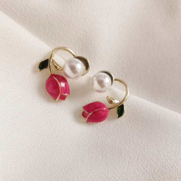 گوشواره لاله مروارید پینترستی رنگ سرخابی