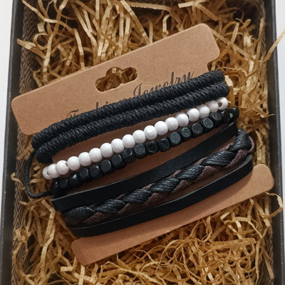 پک دستبند مردانه مدل بافت و مهره ساده