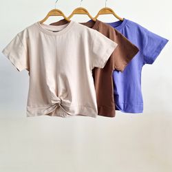 تیشرت کراپ گره‌ای دخترانه AKU