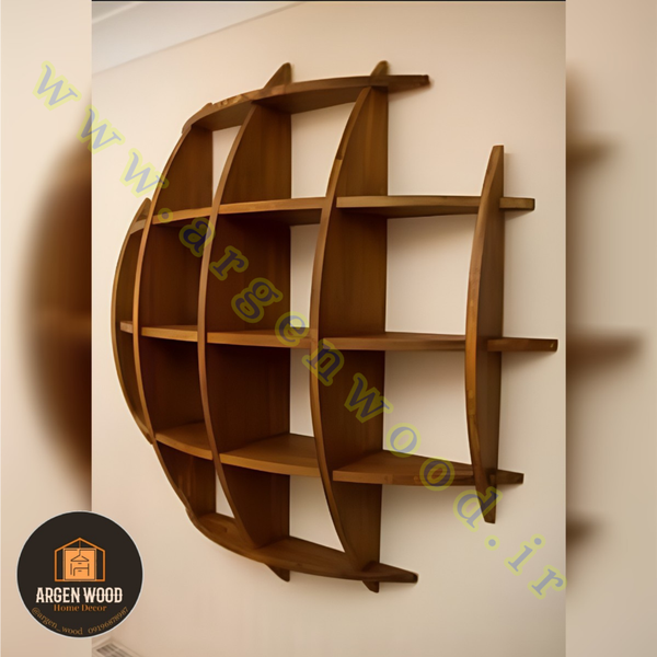 شلف دیواری چوبی مدرن و خاص محدب مدل نیم کره 5طبقه