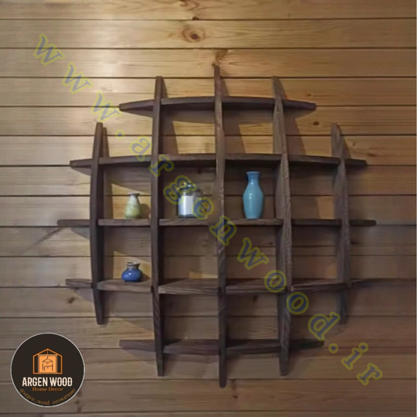 شلف دیواری چوبی مدرن و خاص محدب مدل نیم کره 5طبقه