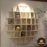شلف دیواری چوبی مدرن و خاص محدب طرح نیم کره هفت طبقه