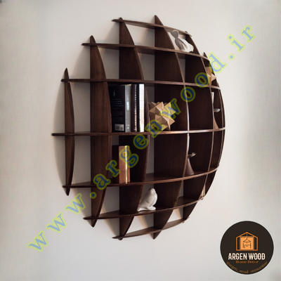 شلف دیواری چوبی مدرن و خاص محدب طرح نیم کره هفت طبقه