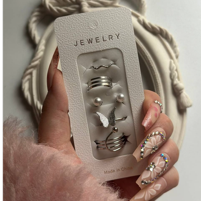 پک انگشتر پنج تایی مدل پروانه مروارید