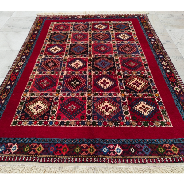 فرش دستباف سایز قالیچه سه متری (تمام پشم یلمه طرح دور خلوت زمینه خشتی) کد 6222