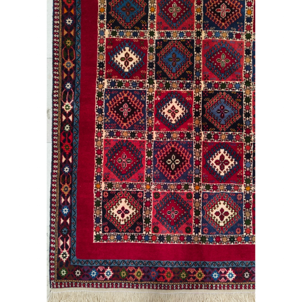 فرش دستباف سایز قالیچه سه متری (تمام پشم یلمه طرح دور خلوت زمینه خشتی) کد 6222