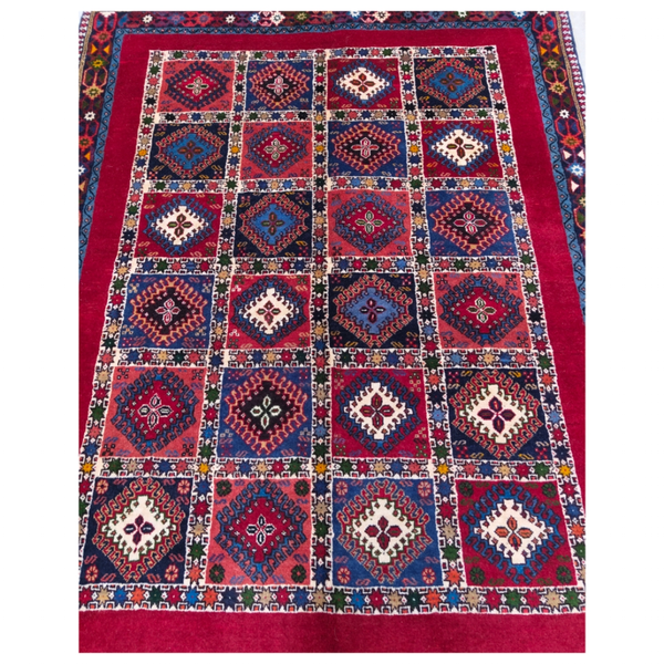 فرش دستباف سایز قالیچه سه متری (تمام پشم یلمه طرح دور خلوت زمینه خشتی) کد 6222