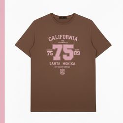 تیشرت نخی زنانه مدل کالیفرنیا (California) رنگ قهوهای - فری سایز 36 تا 44 آوینا استایل