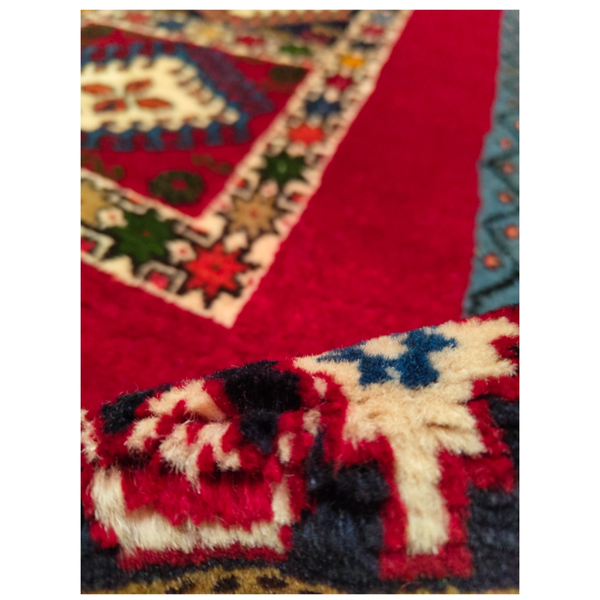 فرش دستباف سایز قالیچه سه متری (تمام پشم یلمه طرح دور خلوت زمینه خشتی) کد 6222