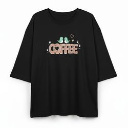 تیشرت زنانه نخی تمام پنبه مدل لش طرح Coffee رنگ مشکی - فری سایز (40 تا 52) آوینا استایل