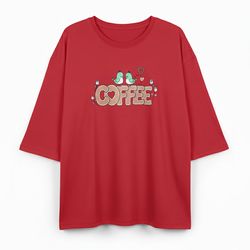 تیشرت زنانه نخی تمام پنبه مدل لش طرح Coffee رنگ قرمز - فری سایز (40 تا 52) آوینا استایل