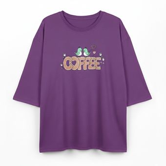 تیشرت لانگ زنانه نخ پنبه طرح Coffee فری‌سایز (40 تا 52) مدل آستین کیمونو بنفش