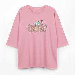 تیشرت زنانه نخی تمام پنبه مدل لش طرح Coffee رنگ صورتی - فری سایز (40 تا 52) آوینا استایل