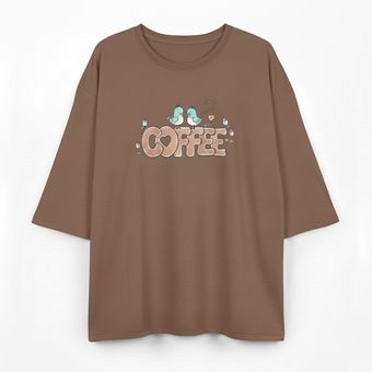 تیشرت لانگ زنانه نخ پنبه طرح Coffee فری‌سایز (40 تا 52) مدل آستین کیمونو قهوه ای