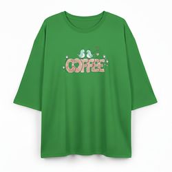 تیشرت زنانه نخی تمام پنبه مدل لش طرح Coffee رنگ سبز - فری سایز (40 تا 52) آوینا استایل