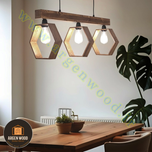 لوستر سقفی چوبی خاص 3 شعله خطی طرح هگزاگون